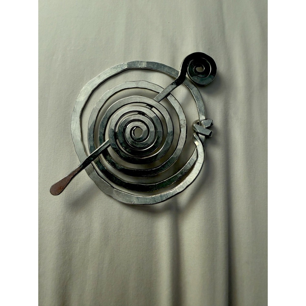 VTG Handmade Hammered Metal Spiral Coil Hair Pin Shawl Stick Artisan Boho 6"
